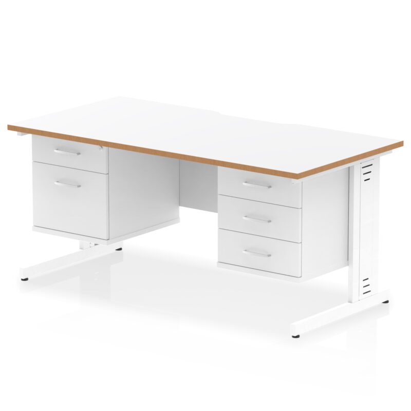 impulse scalloped edge 1600mm cable managed straight desk with two fixed pedestal