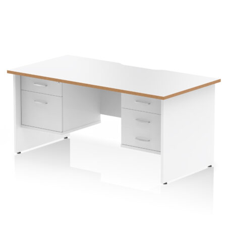 impulse scalloped edge 1600mm panel end straight desk with two fixed pedestal