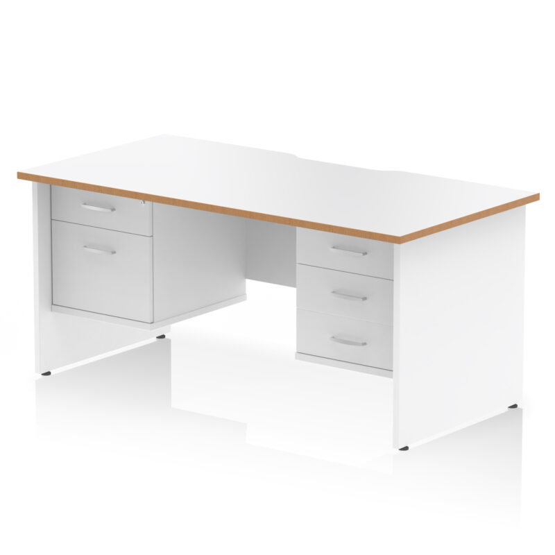 impulse scalloped edge 1600mm panel end straight desk with two fixed pedestal