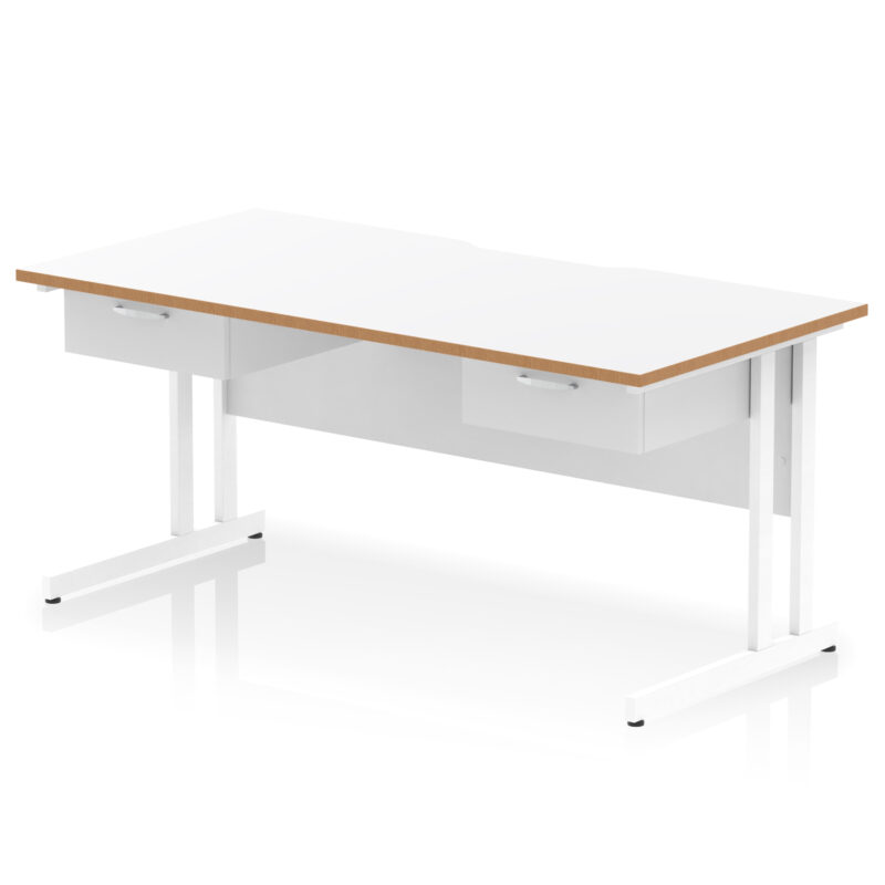 impulse scalloped edge cantilever straight desk with two one drawer fixed pedestals
