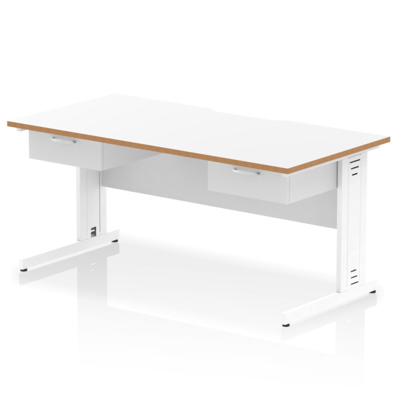 impulse scalloped edge cable managed straight desk with two one drawer fixed pedestals