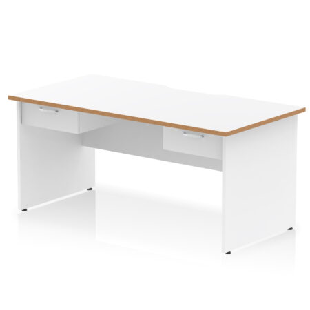 impulse scalloped edge panel end straight desk frame with two one drawer fixed pedestals