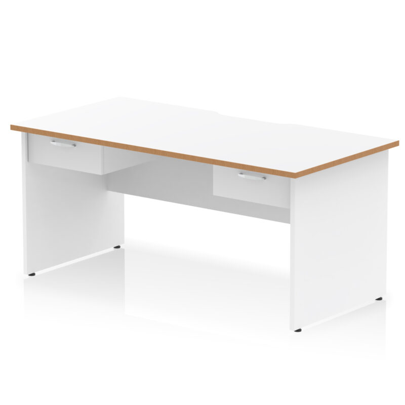 impulse scalloped edge panel end straight desk frame with two one drawer fixed pedestals