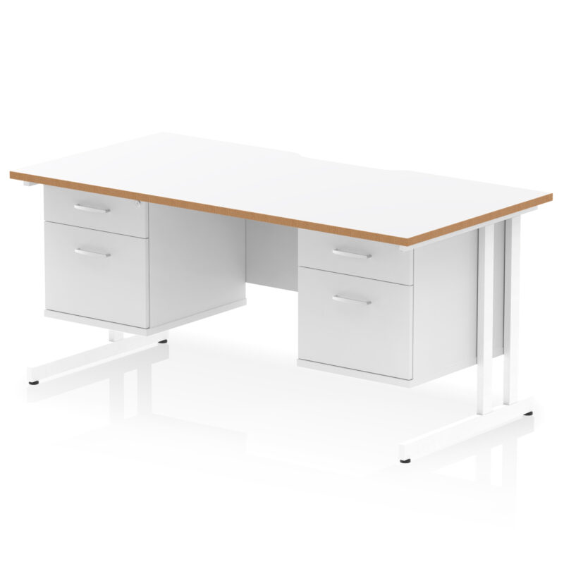 impulse scalloped edge 1600mm cantilever straight desk with two fixed pedestal
