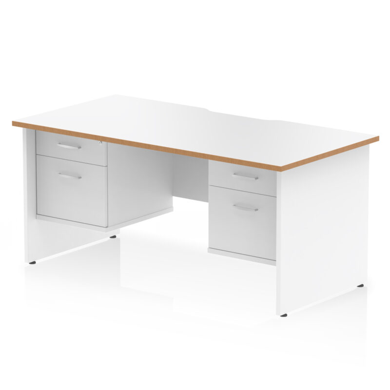 impulse scalloped edge 1600mm panel end straight desk with two fixed pedestal