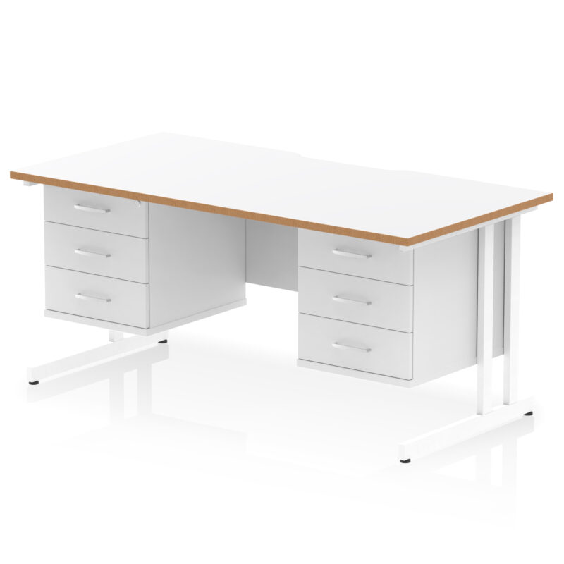 impulse scalloped edge 1600mm cantilever straight desk with two fixed pedestal