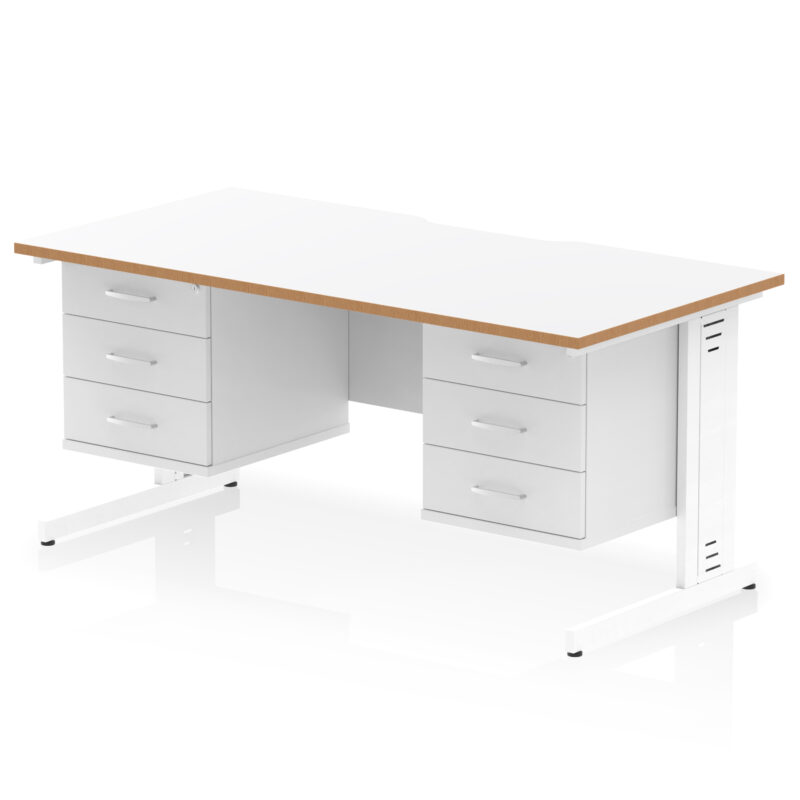 impulse scalloped edge 1600mm cable managed straight desk with two fixed pedestal