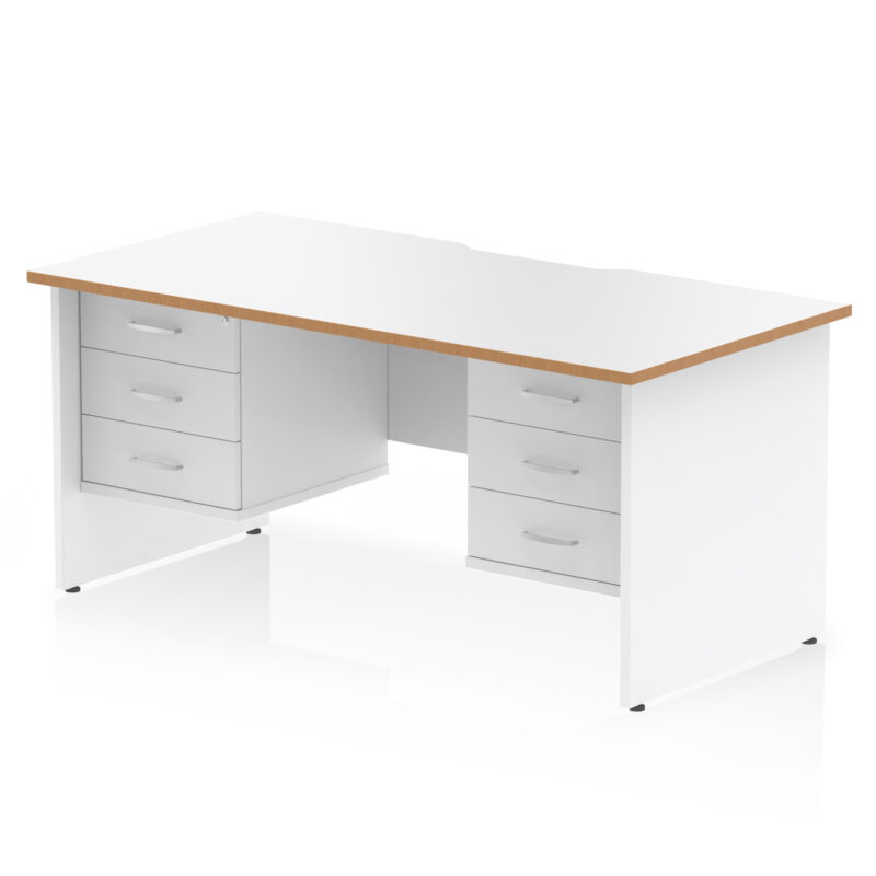 impulse scalloped edge 1600mm panel end straight desk with two fixed pedestal