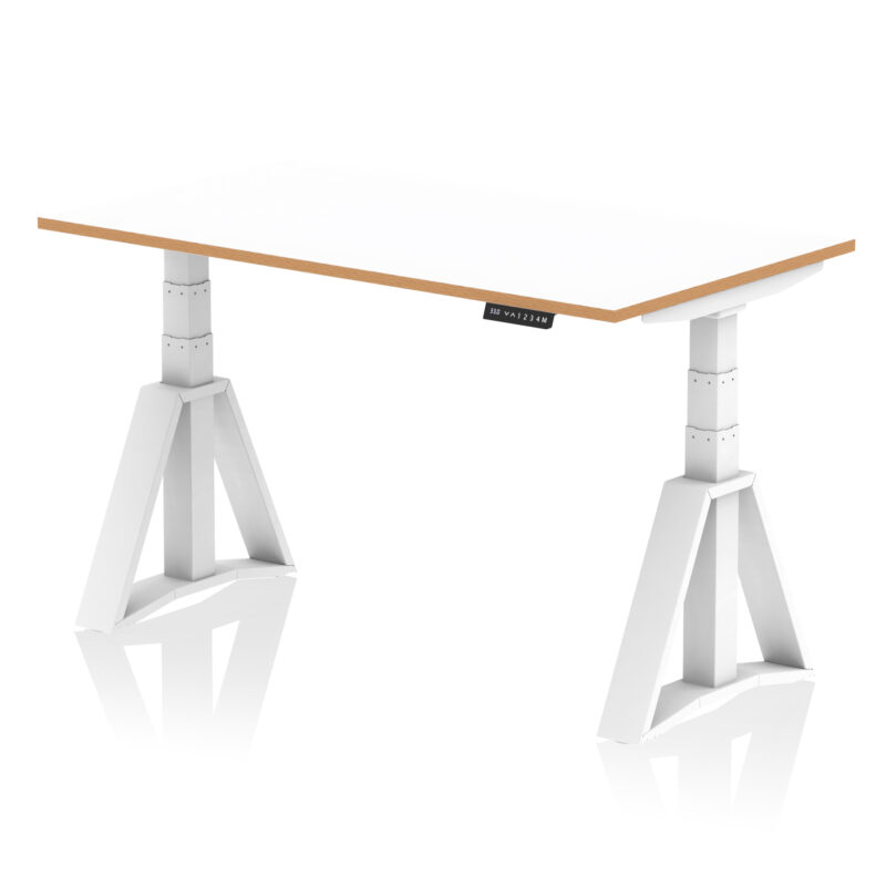 oslo air height adjustable desk white top natural wood edge white frame