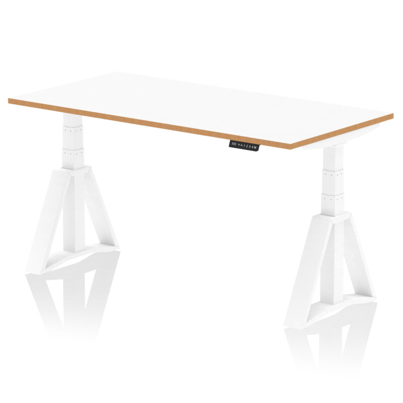 oslo air height adjustable desk white top natural wood edge white frame