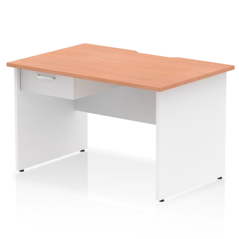 impulse scalloped edge panel end straight desk frame with single one drawer fixed pedestal
