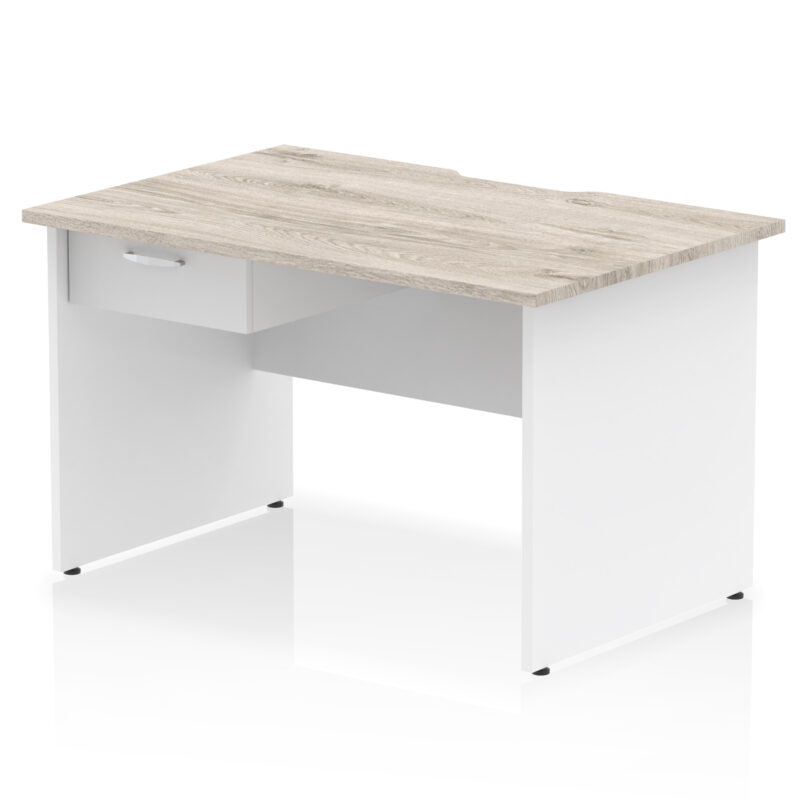 impulse scalloped edge panel end straight desk frame with single one drawer fixed pedestal