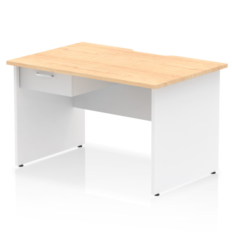 impulse scalloped edge panel end straight desk frame with single one drawer fixed pedestal