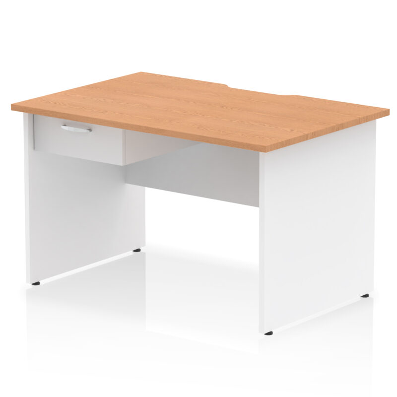 impulse scalloped edge panel end straight desk frame with single one drawer fixed pedestal