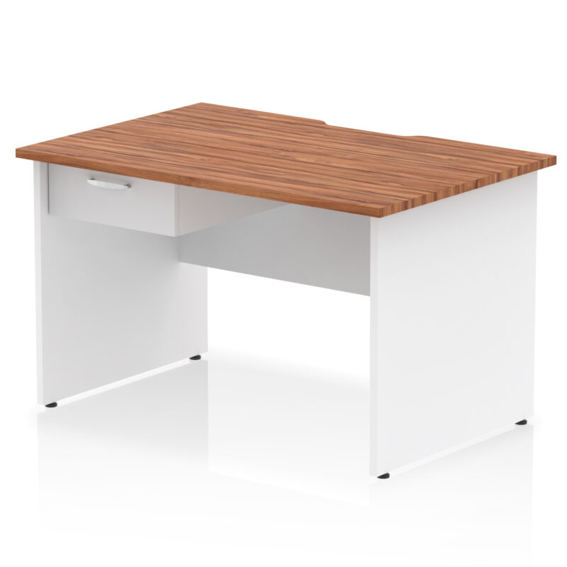 impulse scalloped edge panel end straight desk frame with single one drawer fixed pedestal