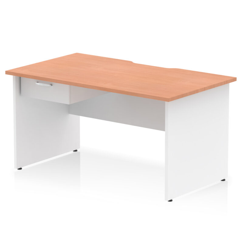 impulse scalloped edge panel end straight desk frame with single one drawer fixed pedestal