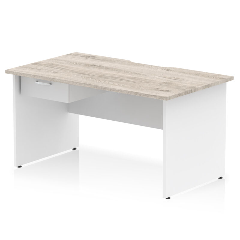 impulse scalloped edge panel end straight desk frame with single one drawer fixed pedestal