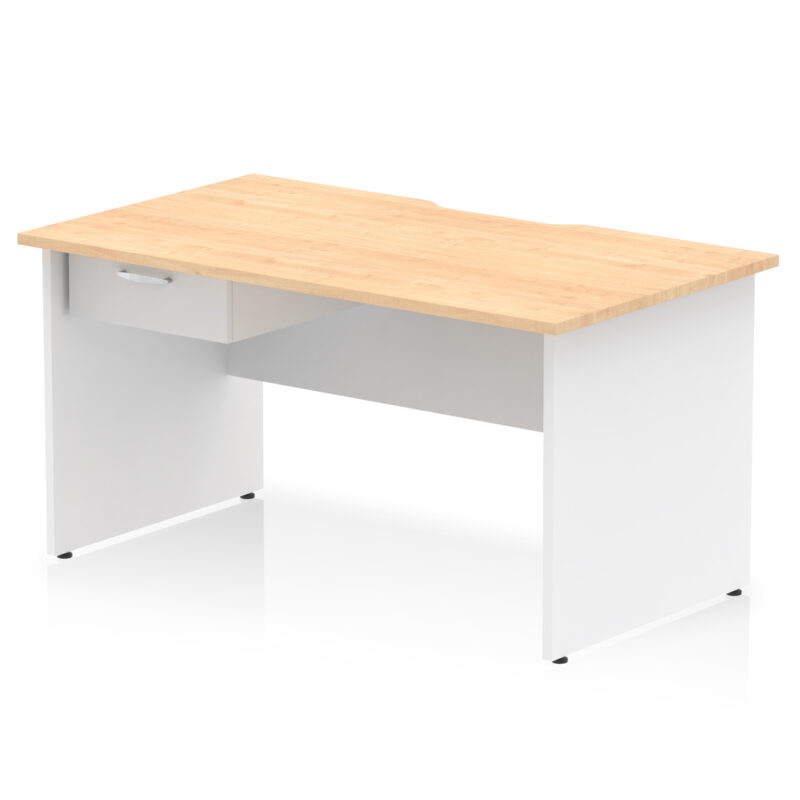 impulse scalloped edge panel end straight desk frame with single one drawer fixed pedestal