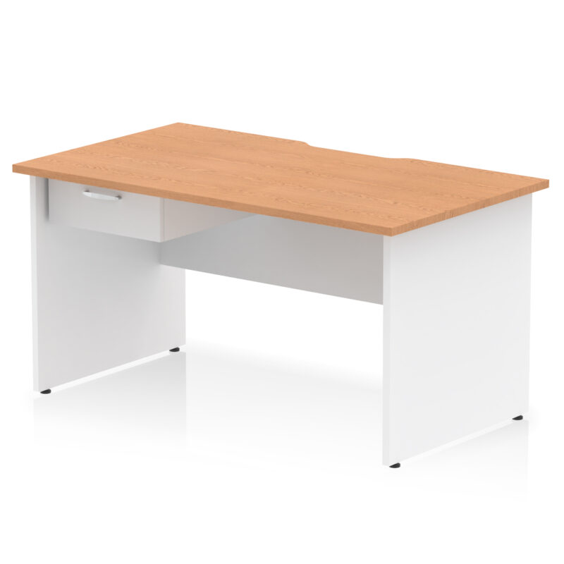 impulse scalloped edge panel end straight desk frame with single one drawer fixed pedestal