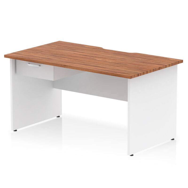 impulse scalloped edge panel end straight desk frame with single one drawer fixed pedestal