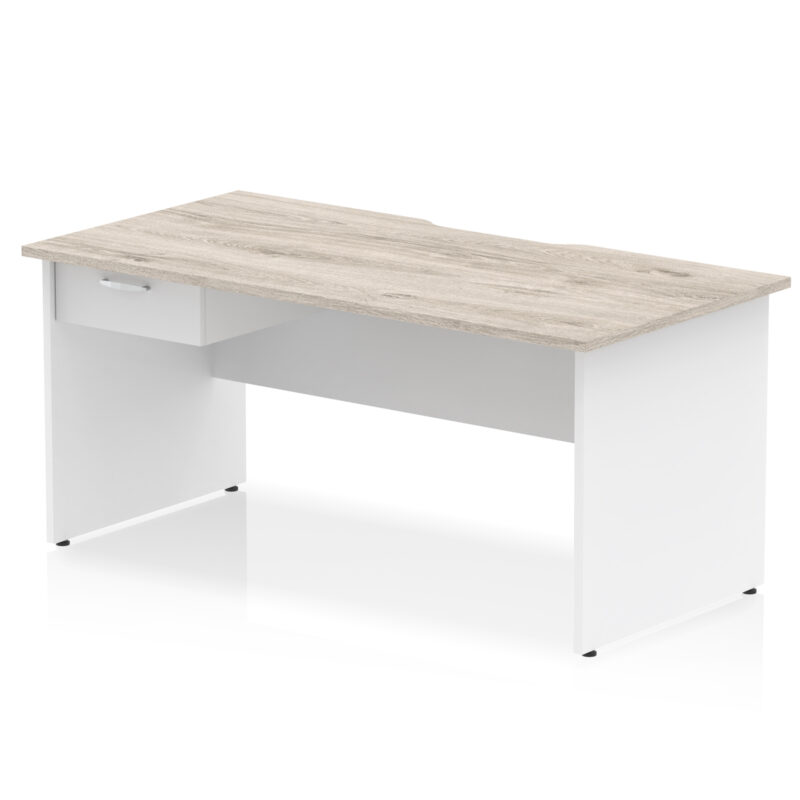 impulse scalloped edge panel end straight desk frame with single one drawer fixed pedestal
