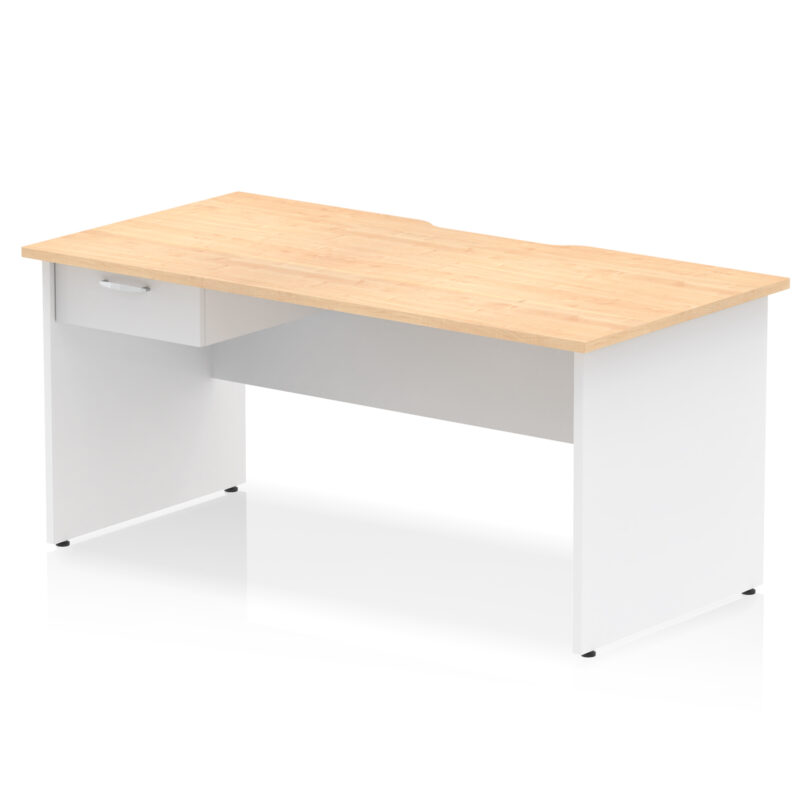 impulse scalloped edge panel end straight desk frame with single one drawer fixed pedestal