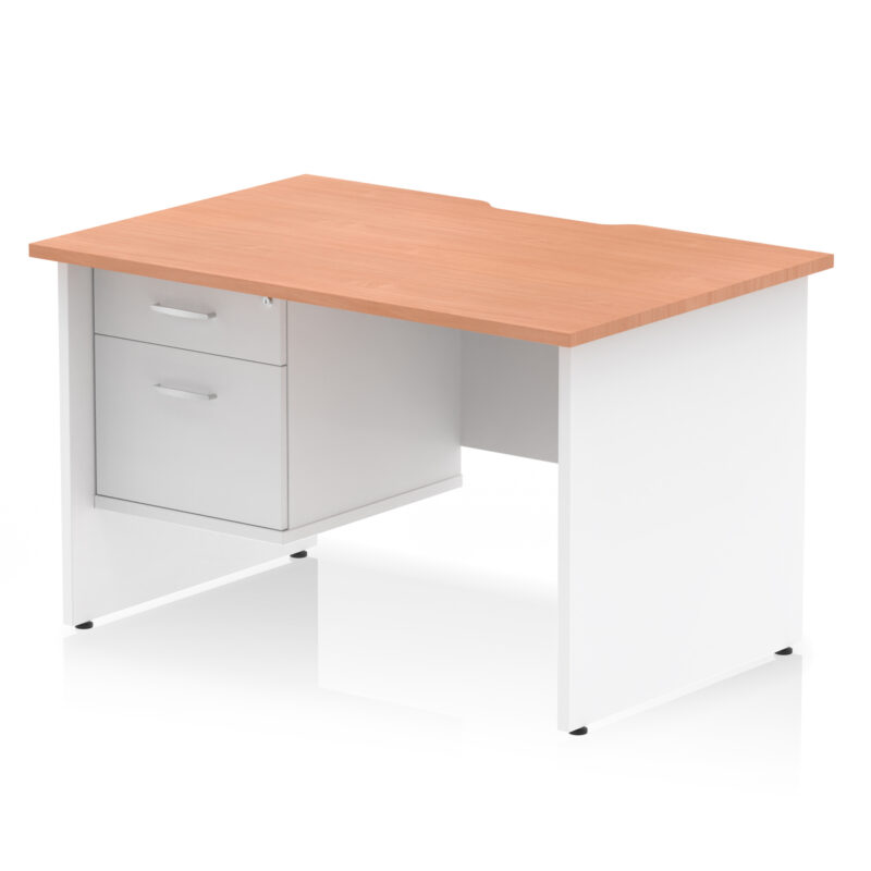 impulse scalloped edge 1200mm panel end straight desk with single fixed pedestal