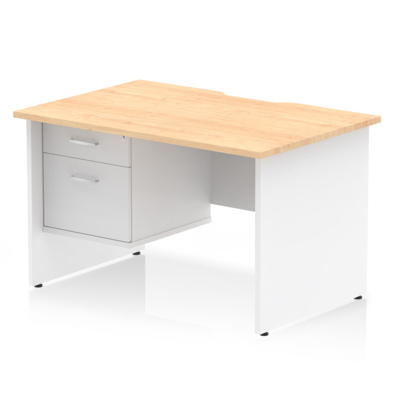 impulse scalloped edge 1200mm panel end straight desk with single fixed pedestal