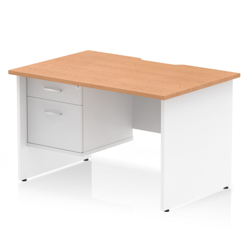 impulse scalloped edge 1200mm panel end straight desk with single fixed pedestal