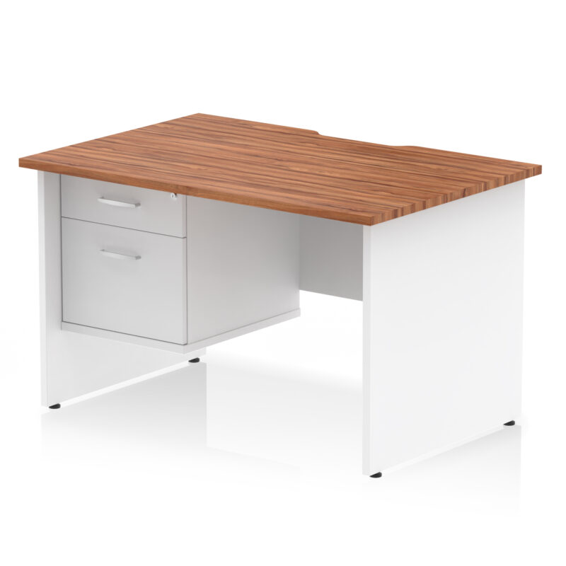 impulse scalloped edge 1200mm panel end straight desk with single fixed pedestal