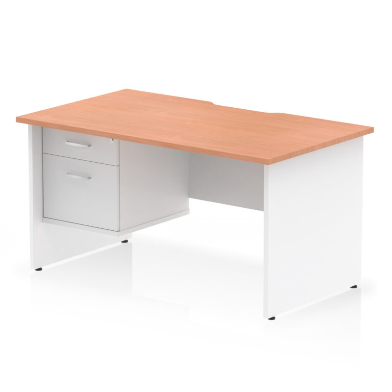impulse scalloped edge 1400mm panel end straight desk with single fixed pedestal