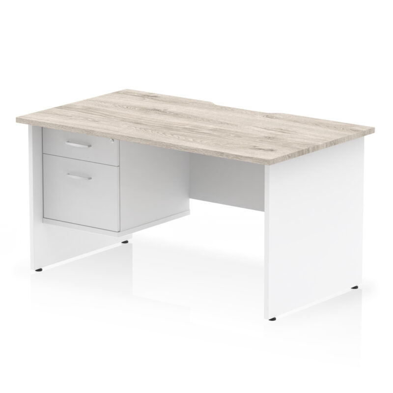 impulse scalloped edge 1400mm panel end straight desk with single fixed pedestal