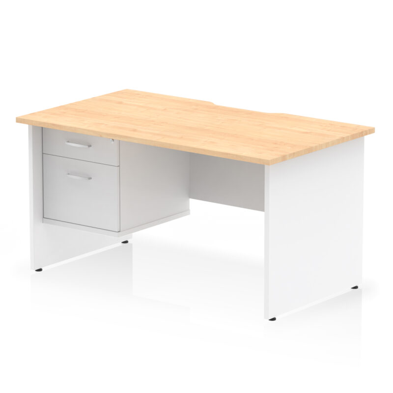 impulse scalloped edge 1400mm panel end straight desk with single fixed pedestal