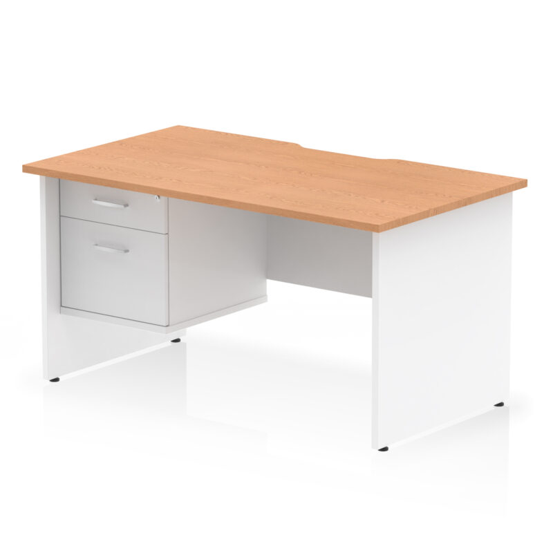 impulse scalloped edge 1400mm panel end straight desk with single fixed pedestal