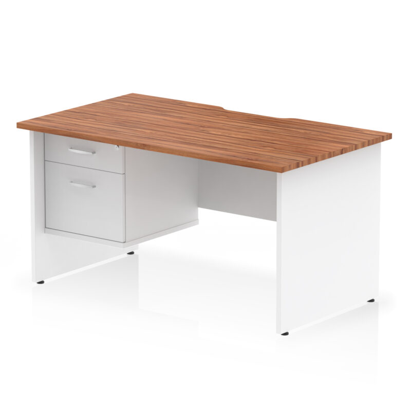 impulse scalloped edge 1400mm panel end straight desk with single fixed pedestal