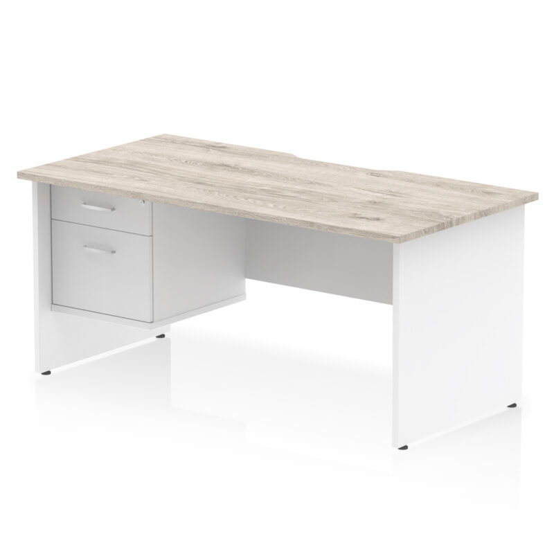 impulse scalloped edge 1600mm panel end straight desk with single fixed pedestal