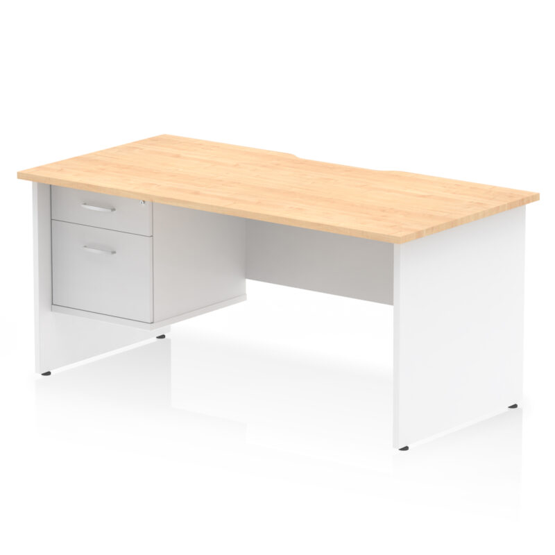 impulse scalloped edge 1600mm panel end straight desk with single fixed pedestal
