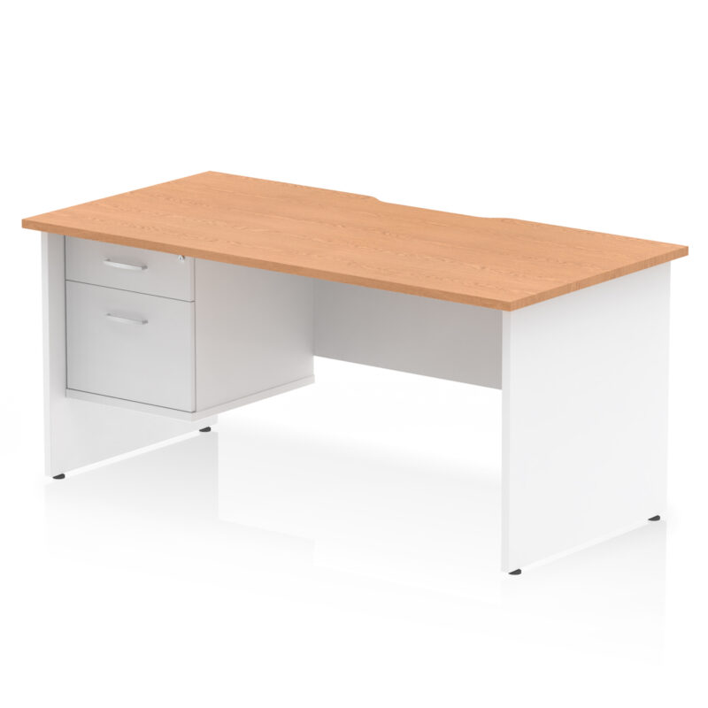 impulse scalloped edge 1600mm panel end straight desk with single fixed pedestal