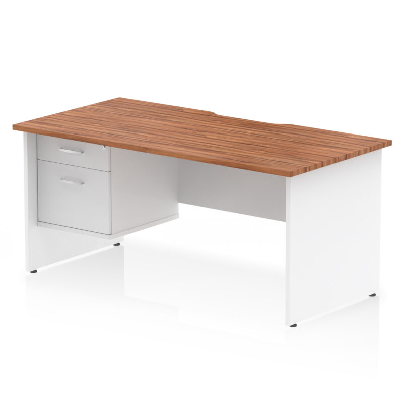 impulse scalloped edge 1600mm panel end straight desk with single fixed pedestal