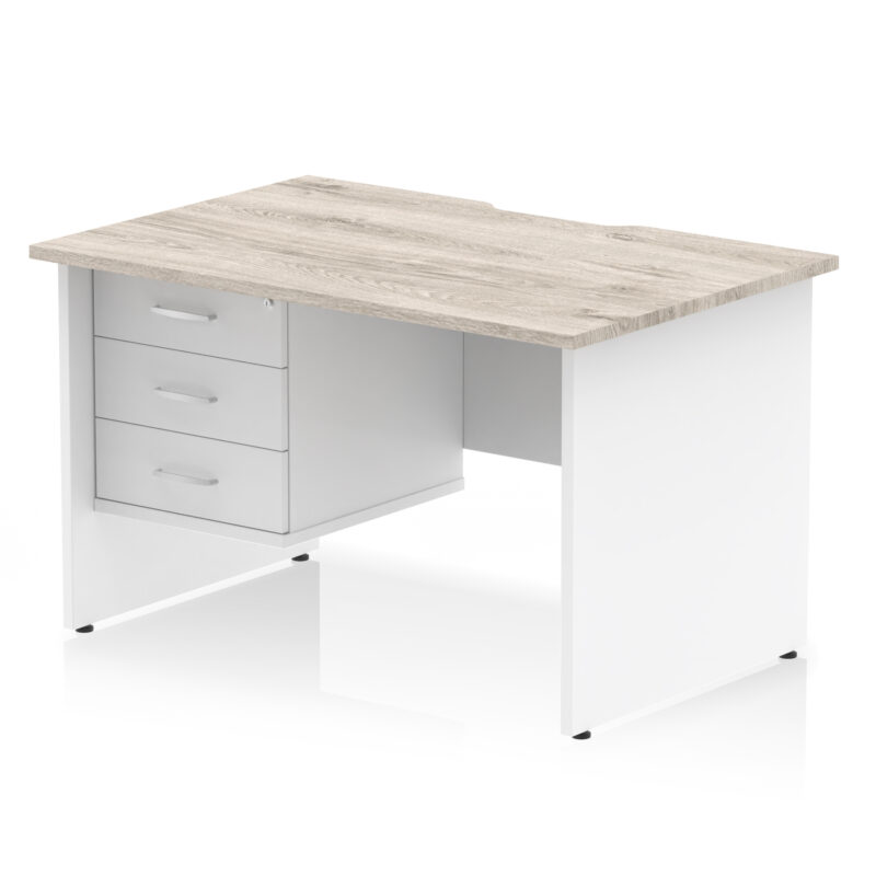 impulse scalloped edge 1200mm panel end straight desk with single fixed pedestal
