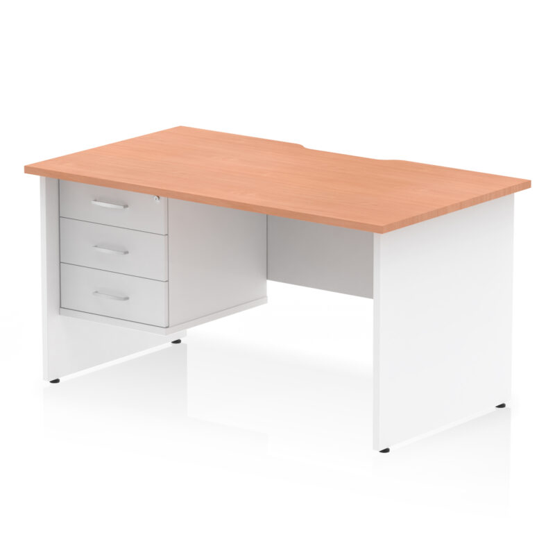 impulse scalloped edge 1400mm panel end straight desk with single fixed pedestal