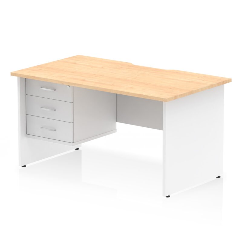 impulse scalloped edge 1400mm panel end straight desk with single fixed pedestal