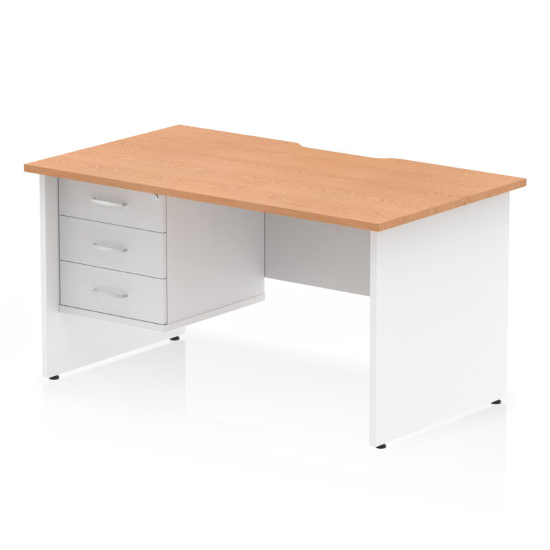 impulse scalloped edge 1400mm panel end straight desk with single fixed pedestal