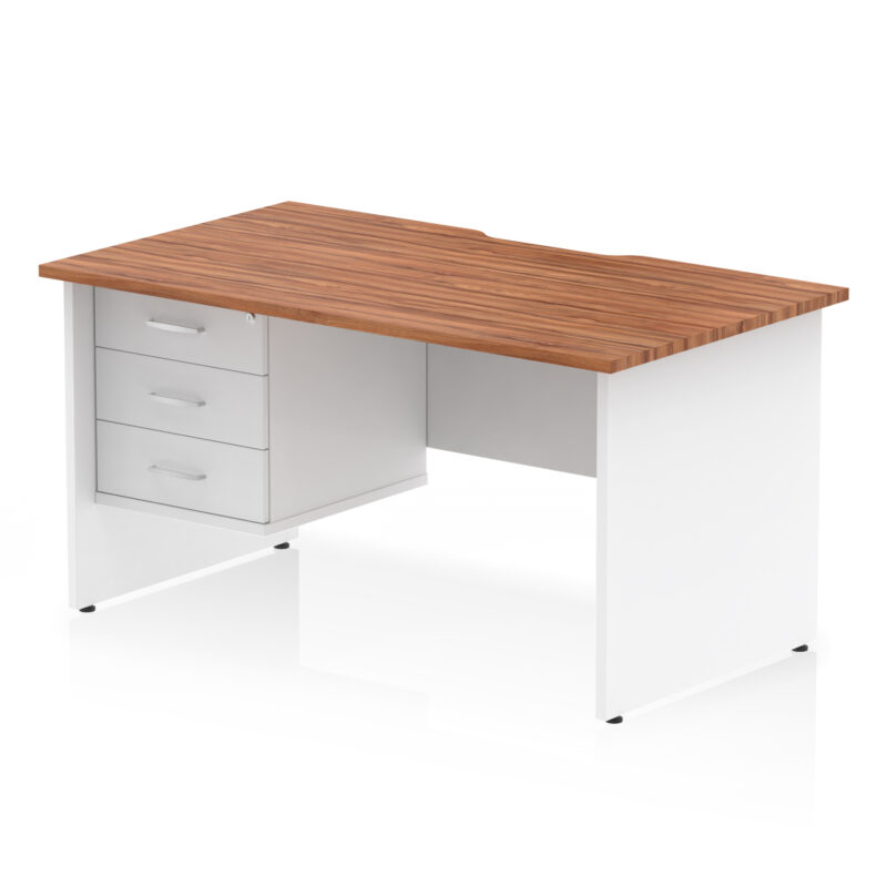 impulse scalloped edge 1400mm panel end straight desk with single fixed pedestal