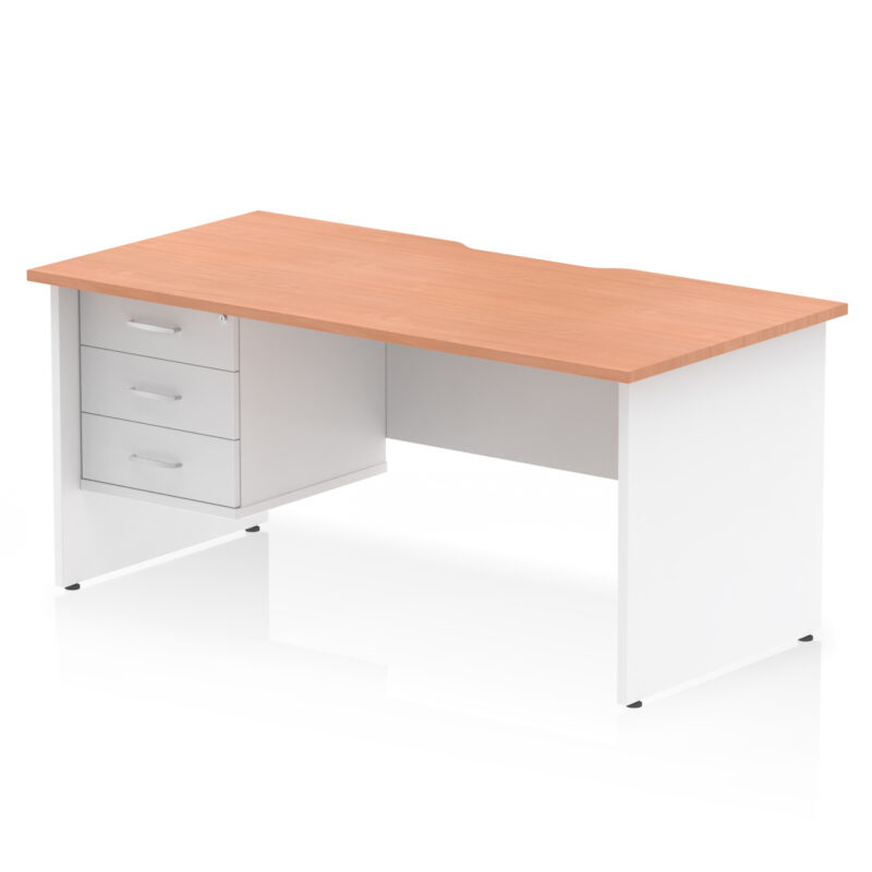 impulse scalloped edge 1600mm panel end straight desk with single fixed pedestal