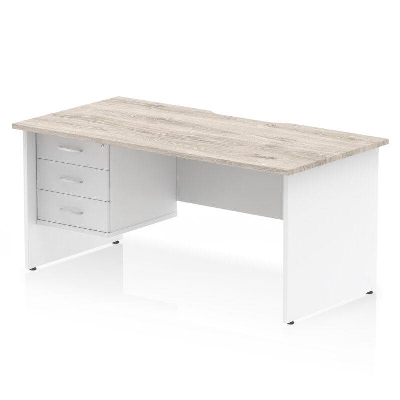 impulse scalloped edge 1600mm panel end straight desk with single fixed pedestal