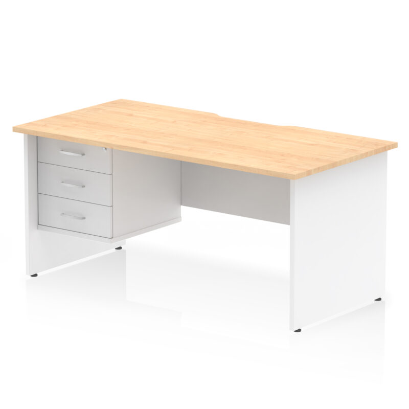 impulse scalloped edge 1600mm panel end straight desk with single fixed pedestal