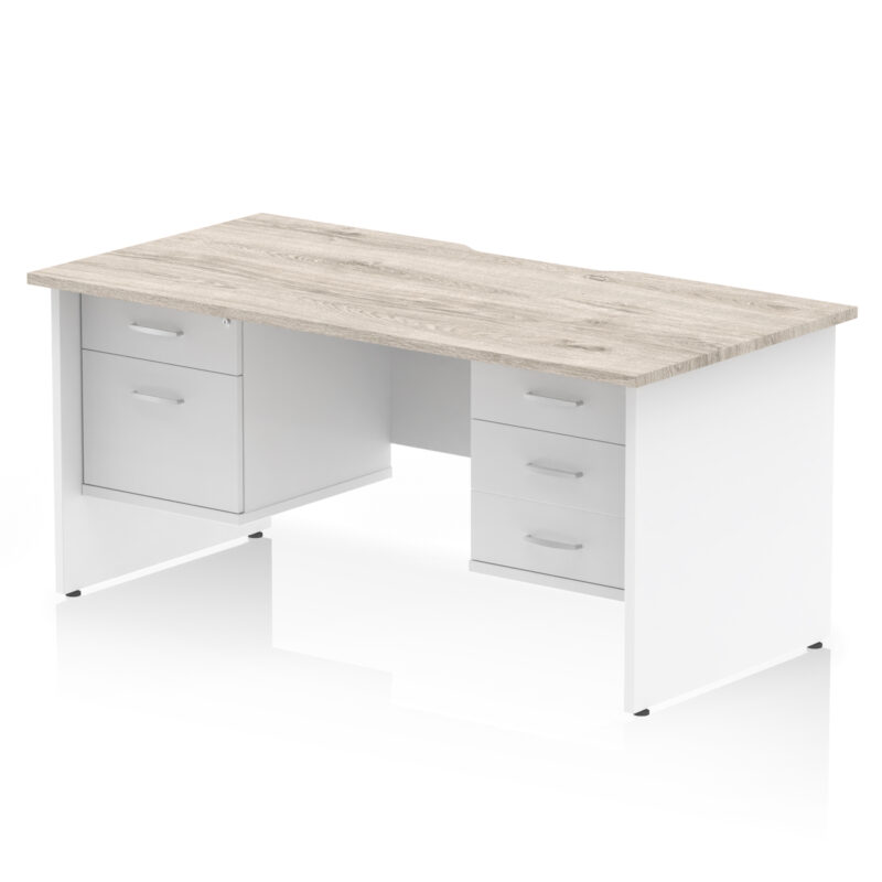 impulse scalloped edge 1600mm panel end straight desk with two fixed pedestal