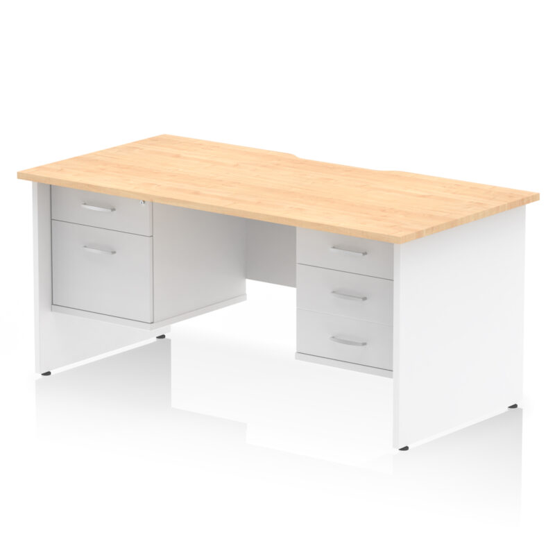 impulse scalloped edge 1600mm panel end straight desk with two fixed pedestal