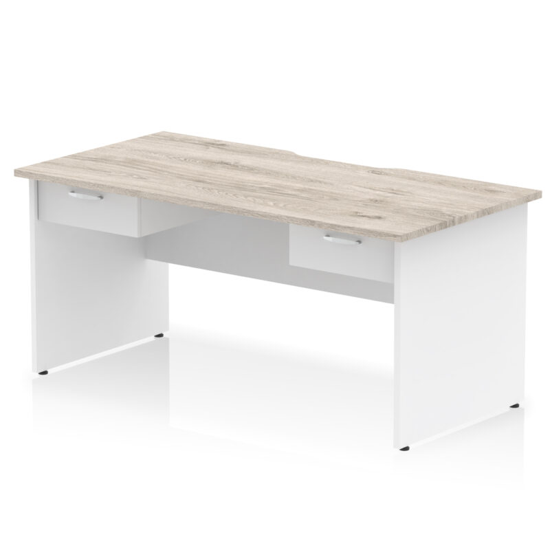 impulse scalloped edge panel end straight desk frame with two one drawer fixed pedestals